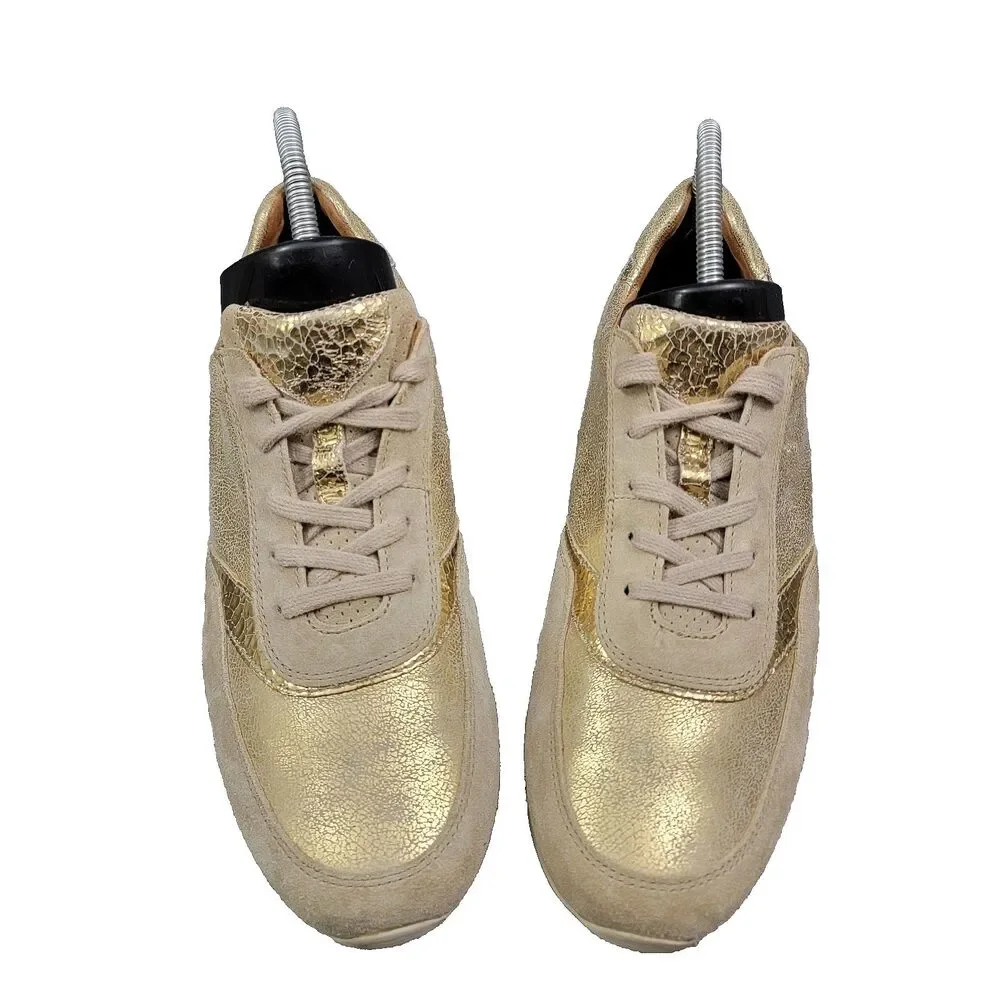 Gabor Metallic Gold Low Top Trainers Leather Sneakers Women's 7 UK 9 - 9.5 US
